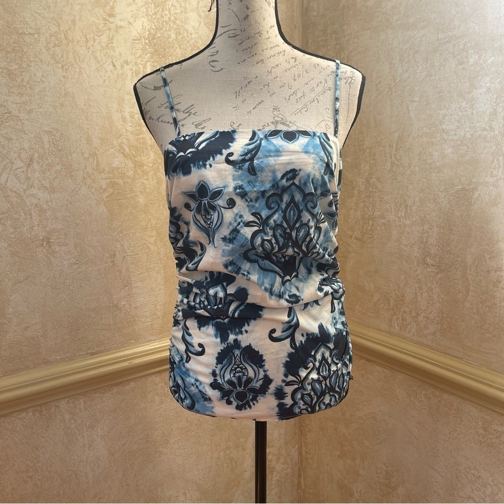 Zara Blue and White Floral Print Spaghetti Strap Tank - Picture 5 of 13